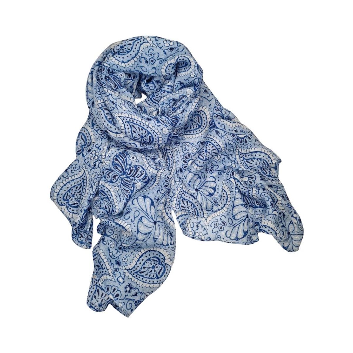 C277 Skjerf viscose/bomull  - blå