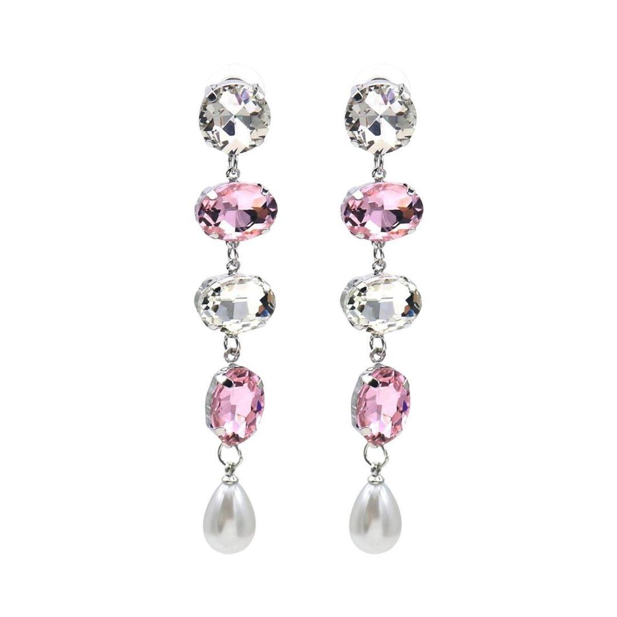 E1145-002G  Ørepynt bling m/perle  - rosa sølvfarget