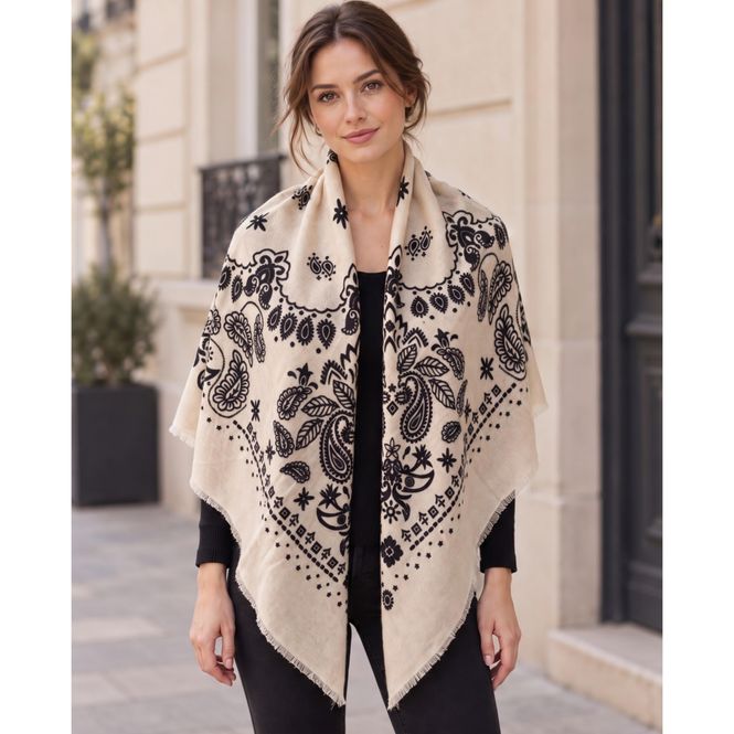 Hovedbilde E17-854 Firkantet skjerf ullmix - offwhite