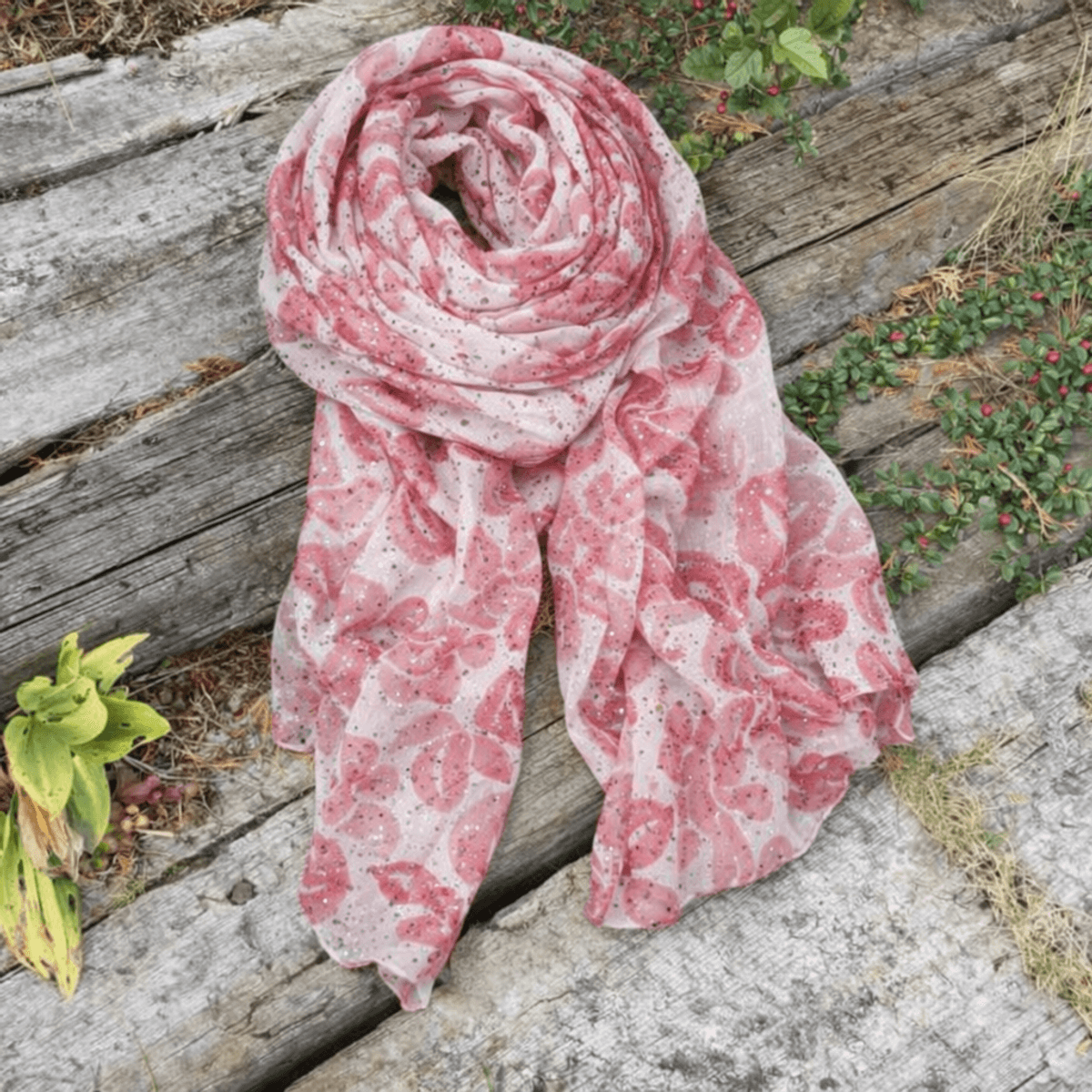 C279 Skjerf viscose/bomull print - rosa