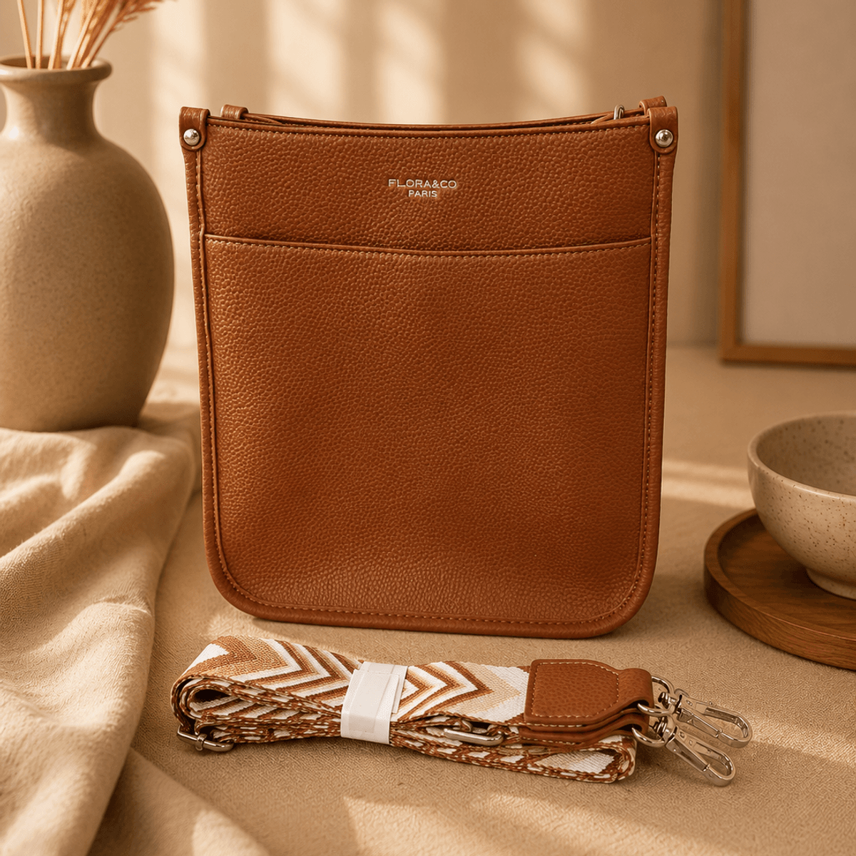 FL8578 veske crossover imitert skinn - cognac