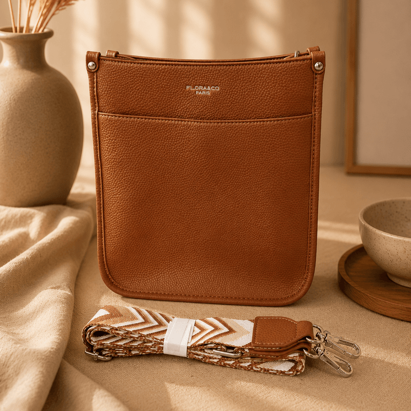FL8578 veske crossover imitert skinn - cognac