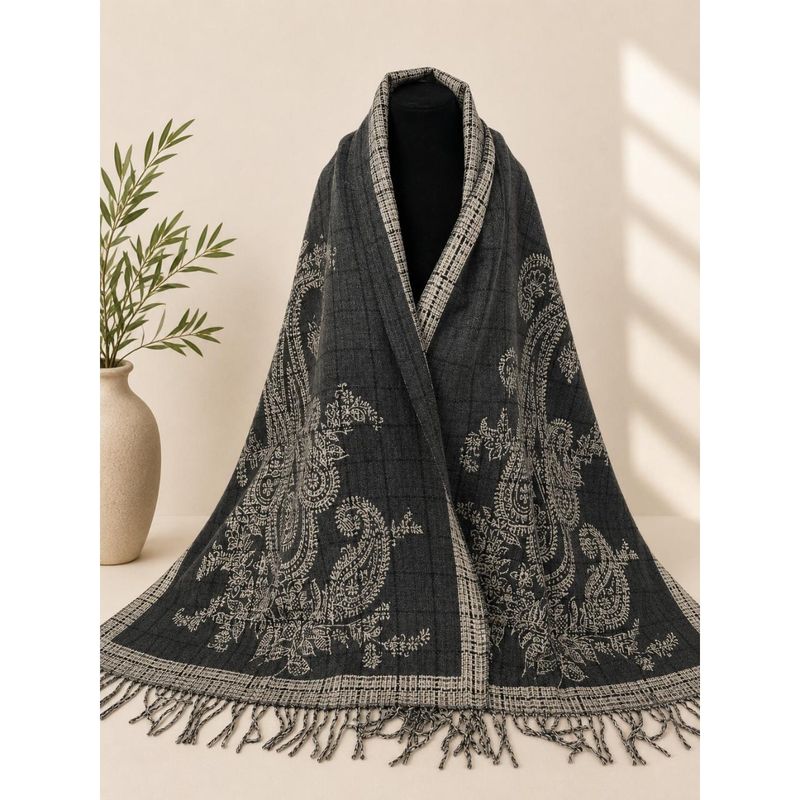 RE-D14 Skjerf mellomtykk viscose m/broderi - sort