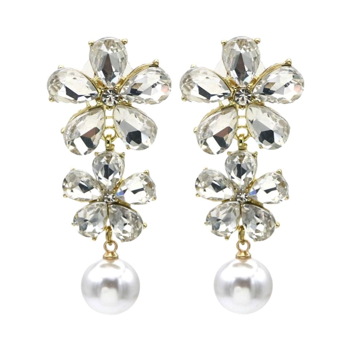 E1145-001G Ørepynt bling  blomst - gullfarget