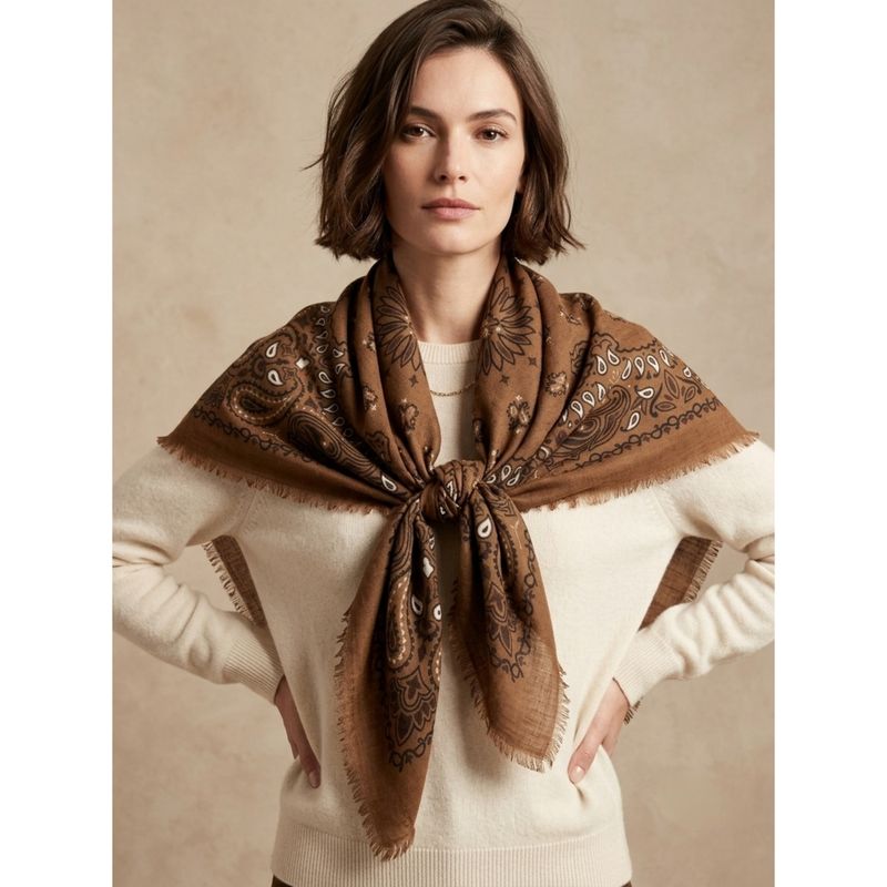 CN110-02 Firkantet skjerf ullmix - tobacco brun